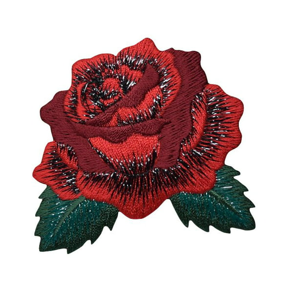 The Red Flower Rose Embroidered Iron/Sew ON Patch cloth Applique 5x5.8cm 